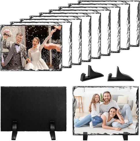 10 Pcs Sublimation Slate Blanks,Heat Thermal Transfer Stone Slate Picture Frame with Display Stand DIY Sublimation Rock Photo Plaque for Desktop Souvenir Birthday Wedding(6" x 8") in Saudi Arabia