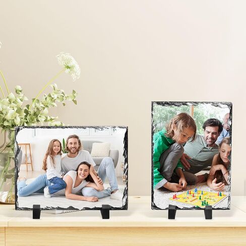 10 Pcs Sublimation Slate Blanks,Heat Thermal Transfer Stone Slate Picture Frame with Display Stand DIY Sublimation Rock Photo Plaque for Desktop Souvenir Birthday Wedding(6" x 8") in Saudi Arabia