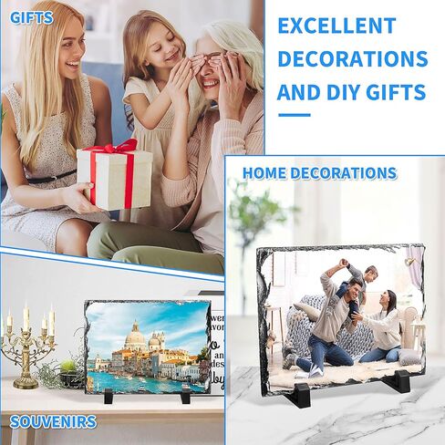 10 Pcs Sublimation Slate Blanks,Heat Thermal Transfer Stone Slate Picture Frame with Display Stand DIY Sublimation Rock Photo Plaque for Desktop Souvenir Birthday Wedding(6" x 8") in Saudi Arabia