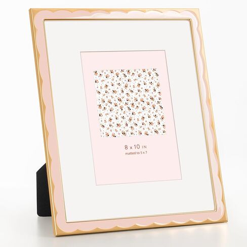 Marsmiles 4x6 Enamel Picture Frames with Wavy Designed Gold Metal Edge, Tempered Glass Photo Frame with Velvet Back for Tabletop and Wall Mount Display Vertically or Horizontally, Home Office, Navy in Saudi Arabia