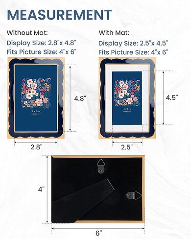 Marsmiles 4x6 Enamel Picture Frames with Wavy Designed Gold Metal Edge, Tempered Glass Photo Frame with Velvet Back for Tabletop and Wall Mount Display Vertically or Horizontally, Home Office, Navy in Saudi Arabia