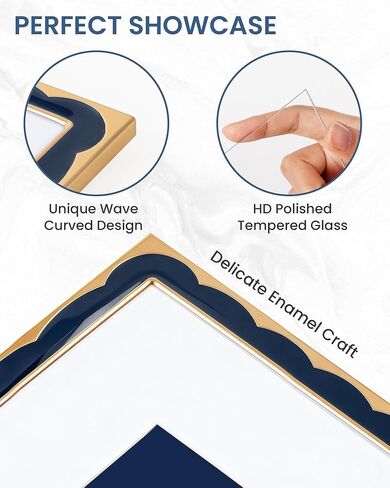 Marsmiles 4x6 Enamel Picture Frames with Wavy Designed Gold Metal Edge, Tempered Glass Photo Frame with Velvet Back for Tabletop and Wall Mount Display Vertically or Horizontally, Home Office, Navy in Saudi Arabia