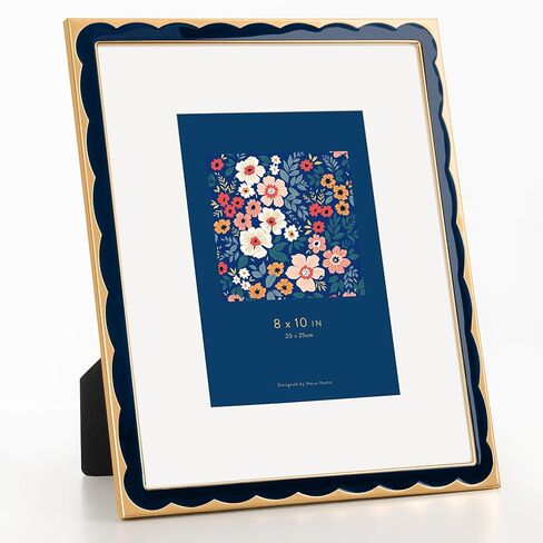Marsmiles 4x6 Enamel Picture Frames with Wavy Designed Gold Metal Edge, Tempered Glass Photo Frame with Velvet Back for Tabletop and Wall Mount Display Vertically or Horizontally, Home Office, Navy in Saudi Arabia
