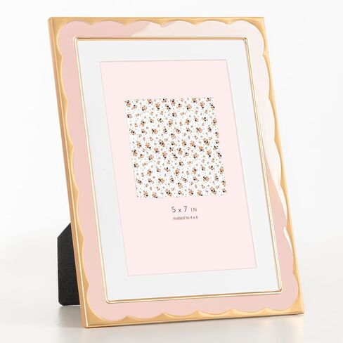 Marsmiles 4x6 Enamel Picture Frames with Wavy Designed Gold Metal Edge, Tempered Glass Photo Frame with Velvet Back for Tabletop and Wall Mount Display Vertically or Horizontally, Home Office, Navy in Saudi Arabia