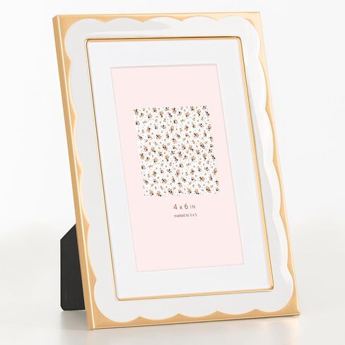 Marsmiles 4x6 Enamel Picture Frames with Wavy Designed Gold Metal Edge, Tempered Glass Photo Frame with Velvet Back for Tabletop and Wall Mount Display Vertically or Horizontally, Home Office, Navy in Saudi Arabia
