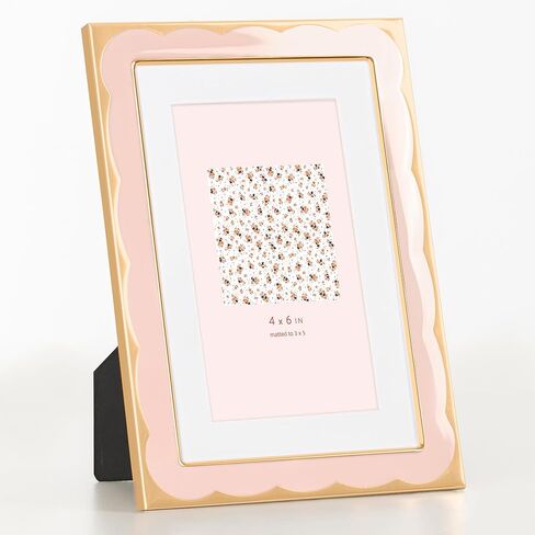Marsmiles 4x6 Enamel Picture Frames with Wavy Designed Gold Metal Edge, Tempered Glass Photo Frame with Velvet Back for Tabletop and Wall Mount Display Vertically or Horizontally, Home Office, Navy in Saudi Arabia