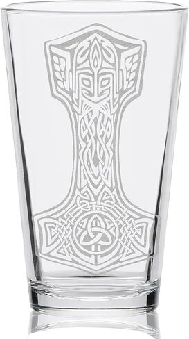 MJOLNIR HAMMER Engraved Beer Pint Glass | Inspired by Vikings & Norse Mythology | Great Gift Idea! in Kuwait