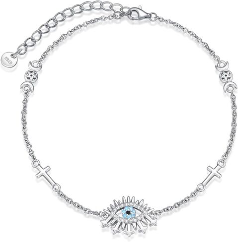 سوار عين الشر الأزرق من الفضة الإسترليني عيار 925 - سوار رابط عين الشر مجوهرات حماية قابلة للتعديل in Kuwait