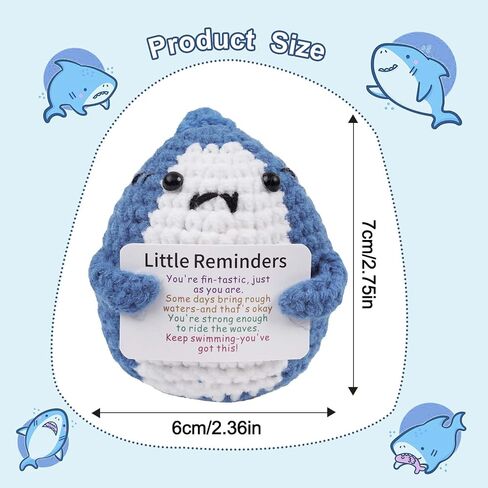 Positive Crochet Shark Gifts, Shark Lovers Birthday Gift for Women Men,Crocheted Emotional Support Animal Encouragement Sea Animals Present with Comfort Support Message in Saudi Arabia