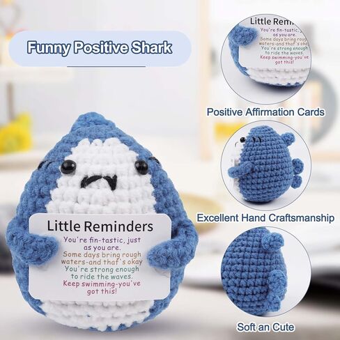 Positive Crochet Shark Gifts, Shark Lovers Birthday Gift for Women Men,Crocheted Emotional Support Animal Encouragement Sea Animals Present with Comfort Support Message in Saudi Arabia