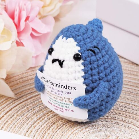 Positive Crochet Shark Gifts, Shark Lovers Birthday Gift for Women Men,Crocheted Emotional Support Animal Encouragement Sea Animals Present with Comfort Support Message in Saudi Arabia