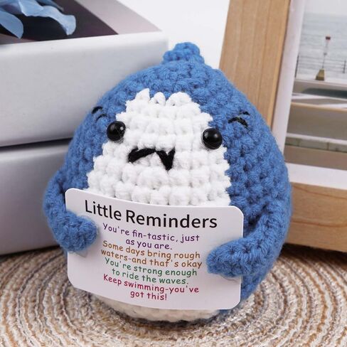 Positive Crochet Shark Gifts, Shark Lovers Birthday Gift for Women Men,Crocheted Emotional Support Animal Encouragement Sea Animals Present with Comfort Support Message in Saudi Arabia