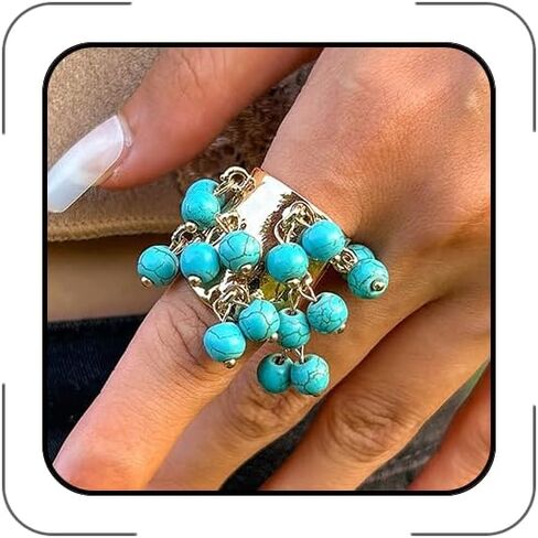 Vintage Pearl Bead Rings for Women Cluster Ring Gold Bead Pearl Tassel Rings Dainty Bead Ring Small Turquoise Rings Christmas Party Ring Accessorie Jewelry in Saudi Arabia