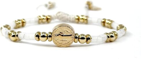 St Benedict Coin Bead Round with Miyuki seed beads and Gold Plated spacers Adjustable Bracelet for Women (Red) in Kuwait