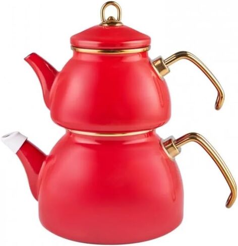 Karaca Retro Teapot Set Cream, Enamel, Teapot/Lid (1.1 lt, 2.4 lb), Tea Kettle (2.3 lt, 5 lb), Titanium Coated Handles, Suitable for Induction in Saudi Arabia