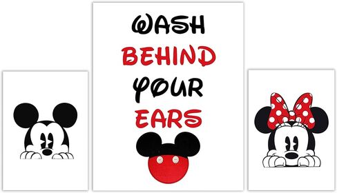 Wash Behind Your Ears 3 Piece Set - Mickey Minnie Bathroom Wall Decor Kids in Saudi Arabia