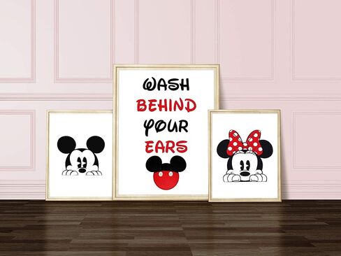 Wash Behind Your Ears 3 Piece Set - Mickey Minnie Bathroom Wall Decor Kids in Saudi Arabia