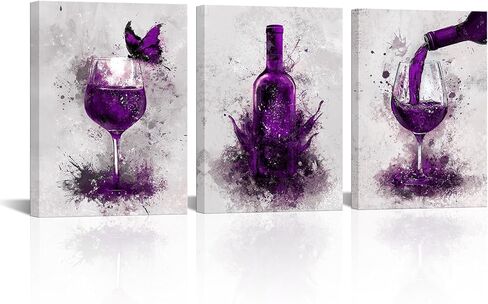 Conipit Purple Wine Wall Decor for Dining Room Wine Glass Wall Painting Purple Wall Pictures Prints Artwork Bar Restaurant Decoration 12x16inch per each in Kuwait