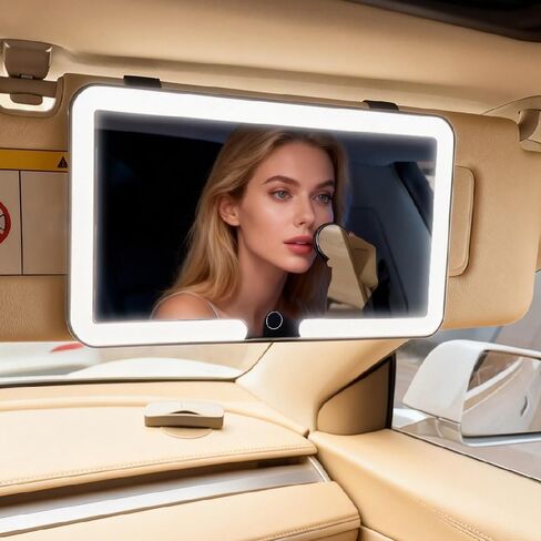 Universal Car Sun Visor Vanity Mirror with LED Lights & Touch Dimming - Vamotto LED Rechargeable Makeup Mirror Vanity Mirror, 3 Color Modes, Gift for Women, Car Mirror Accessories (Black) in Saudi Arabia