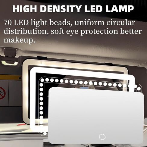 Universal Car Sun Visor Vanity Mirror with LED Lights & Touch Dimming - Vamotto LED Rechargeable Makeup Mirror Vanity Mirror, 3 Color Modes, Gift for Women, Car Mirror Accessories (Black) in Saudi Arabia