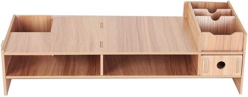 Wooden Monitor Stand, Laptop Stand for Desk, Heavy Duty Computer Screen Support with Large Storage Shelf, Modern Office Desk Organizer for Home and Work in Kuwait