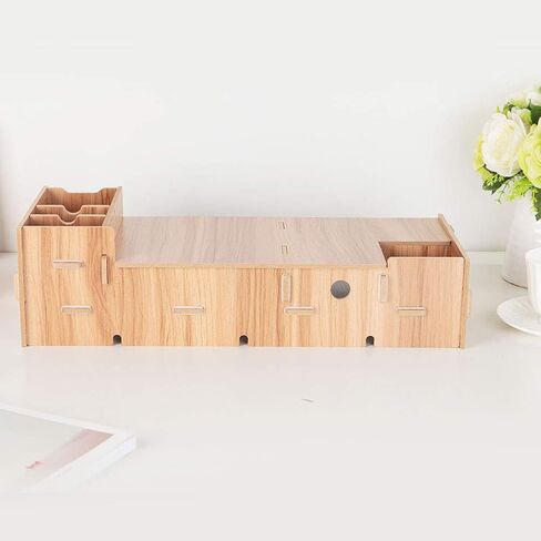 Wooden Monitor Stand, Laptop Stand for Desk, Heavy Duty Computer Screen Support with Large Storage Shelf, Modern Office Desk Organizer for Home and Work in Kuwait