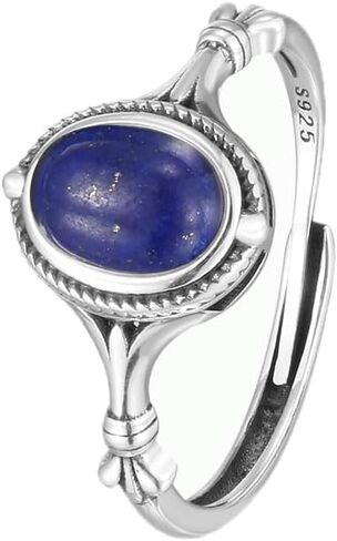 S925 Sterling Silver Lapis Lazuli Ring 7x5mm Oval Deep Blue Gemstone with Beaded Edge Minimalist Royal Jewelry for Women Hypoallergenic Everyday Elegance in Saudi Arabia