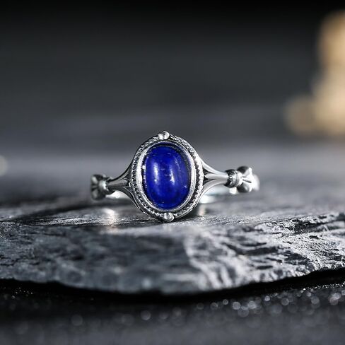 S925 Sterling Silver Lapis Lazuli Ring 7x5mm Oval Deep Blue Gemstone with Beaded Edge Minimalist Royal Jewelry for Women Hypoallergenic Everyday Elegance in Saudi Arabia