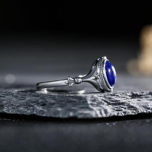 S925 Sterling Silver Lapis Lazuli Ring 7x5mm Oval Deep Blue Gemstone with Beaded Edge Minimalist Royal Jewelry for Women Hypoallergenic Everyday Elegance in Saudi Arabia
