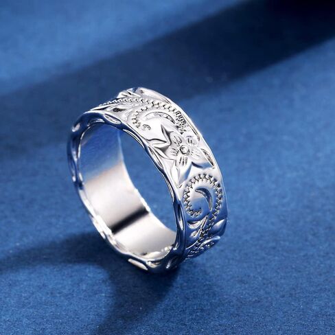 Tuwiqsdi Vine Ring Fashion Jewelry 925 Sterling Silver Minimalist Relief Vine Flower Ring Band Size 5-12 for Women(9) in Saudi Arabia