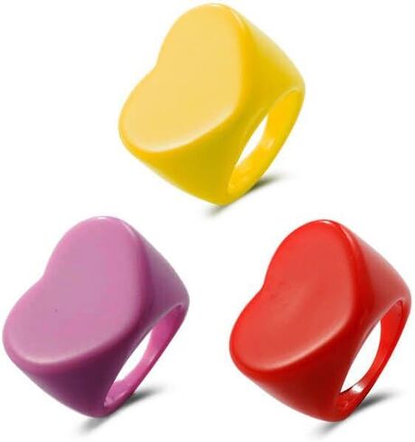 3Pcs Colorful Resin Heart Chuncky Rings Set,Cute Love Heart Shaped Acrylic Finger Rings Bands Jewelry for Women Party Accessories in Saudi Arabia