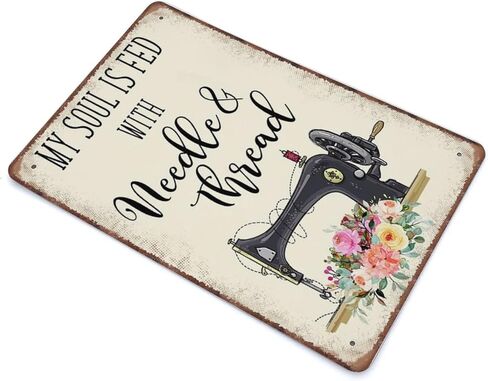 علامة معدنية يتم تغذية روحي بإبرة وخيط ديكور خياطة ملهمة هدية لخياط الخياطة أو علامات القصدير اللحاف خمر بار رجل الكهف المرآب المطبخ ديكور المنزل جدار الفن 8x12 بوصة in Kuwait