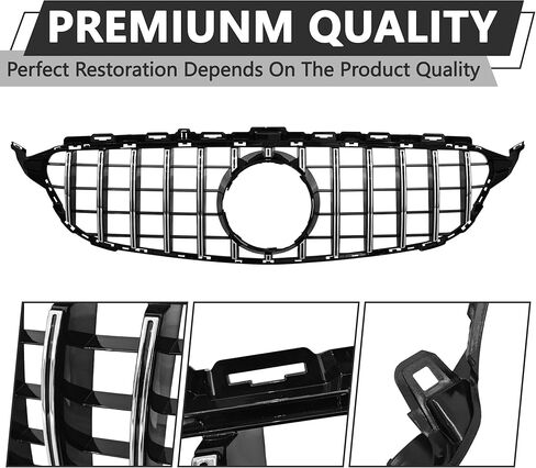 طقم تحويل المصد الأمامي متوافق مع 2015-2018 مرسيدس بنز C-Class W205 C300 C250 C200 C180، يستبدل OE# A2059067703 A2059064103 A2059062904، غطاء ممتص الصدمات بديل مباشر طراز GT-R in Kuwait