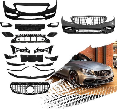 Front Bumper Conversion Kit Compatible with 2015-2018 Mercedes-Benz C-Class W205 C300 C250 C200 C180,Replaces OE# A2059067703 A2059064103 A2059062904,GT-R Style Direct Replacement Bumper Cover in Saudi Arabia