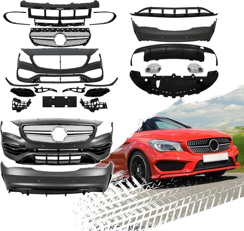 طقم تحويل المصد الأمامي متوافق مع 2015-2018 مرسيدس بنز C-Class W205 C300 C250 C200 C180، يستبدل OE# A2059067703 A2059064103 A2059062904، غطاء ممتص الصدمات بديل مباشر طراز GT-R in Kuwait