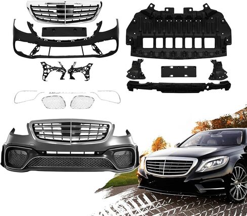 طقم تحويل المصد الأمامي متوافق مع 2015-2018 مرسيدس بنز C-Class W205 C300 C250 C200 C180، يستبدل OE# A2059067703 A2059064103 A2059062904، غطاء ممتص الصدمات بديل مباشر طراز GT-R in Kuwait