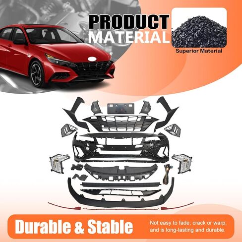 JX RACING Front Bumper Kit Assembly Compatible with Hyundai Elantra Sedan 2021-2023 Bumper Cover & Grille Grill & LED DRL Foglight & Radiator Support & Bracket 6513-F3500 86555-F3500 86510-AA000 in Kuwait