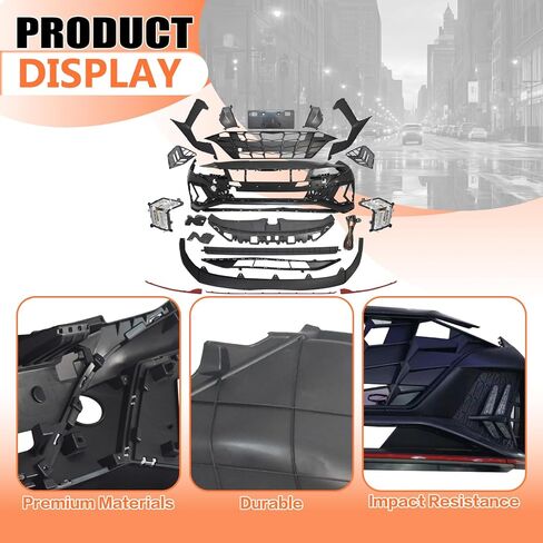 JX RACING Front Bumper Kit Assembly Compatible with Hyundai Elantra Sedan 2021-2023 Bumper Cover & Grille Grill & LED DRL Foglight & Radiator Support & Bracket 6513-F3500 86555-F3500 86510-AA000 in Kuwait