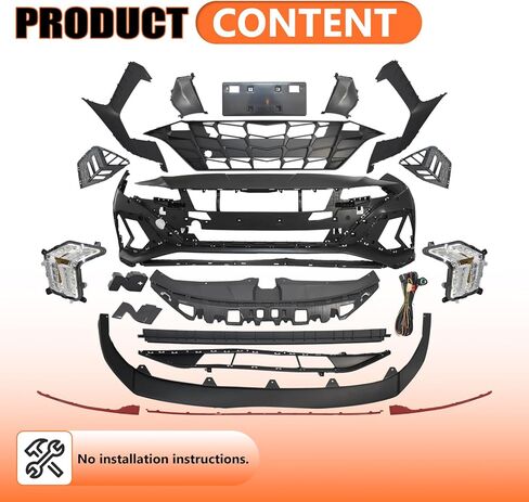 JX RACING Front Bumper Kit Assembly Compatible with Hyundai Elantra Sedan 2021-2023 Bumper Cover & Grille Grill & LED DRL Foglight & Radiator Support & Bracket 6513-F3500 86555-F3500 86510-AA000 in Kuwait