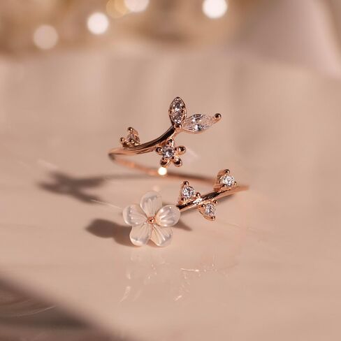 خاتم زهرة الولادة لمتلازمة القلب من الفضة الإسترليني عيار 925 - خاتم ساكورا من أم اللؤلؤ، خاتم زهور رقيق قابل للتعديل، هدية شخصية لحجر الميلاد لها in Kuwait