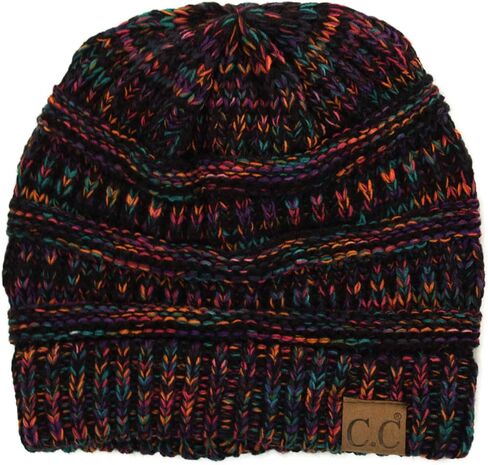 CC Classic Winter Fall Trendy Chunky Stretchy Cable Knit Beanie Hat (Quad Black Multi) in Saudi Arabia