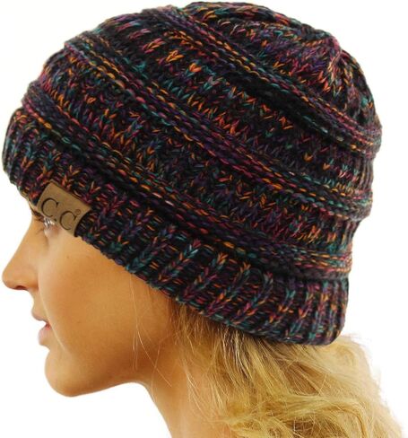 CC Classic Winter Fall Trendy Chunky Stretchy Cable Knit Beanie Hat (Quad Black Multi) in Saudi Arabia