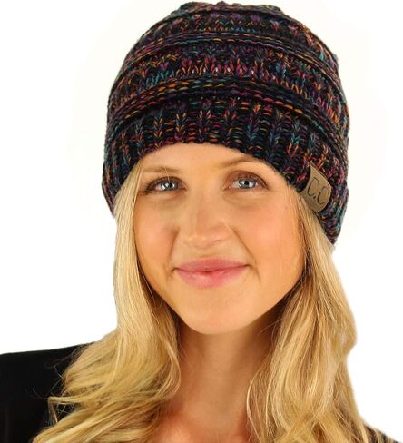 CC Classic Winter Fall Trendy Chunky Stretchy Cable Knit Beanie Hat (Quad Black Multi) in Saudi Arabia