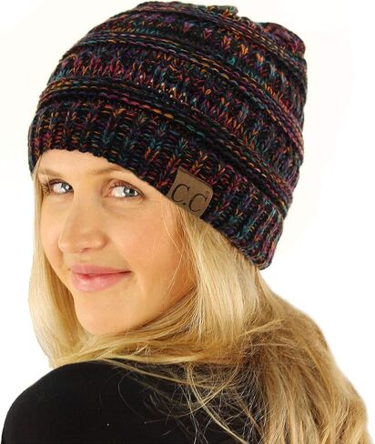 CC Classic Winter Fall Trendy Chunky Stretchy Cable Knit Beanie Hat (Quad Black Multi) in Saudi Arabia