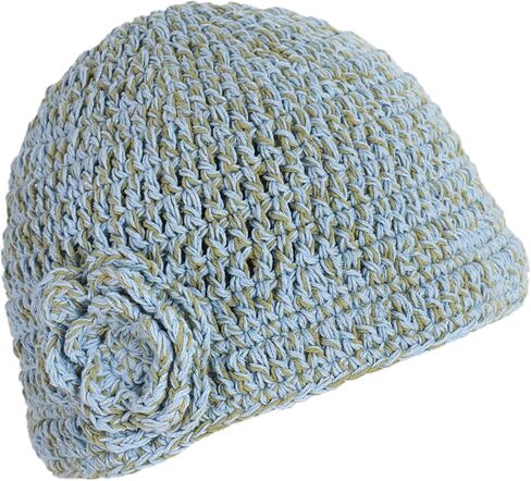 Handmade Knitted Hat Fashion Knitted Hat Elegant Flower Hat Soft Warm Headwear Winter Fashion Hat for Women Blue in Saudi Arabia