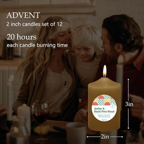 مجموعة شموع عمودية ملونة معطرة للمنزل مقاس 12-2x3 بوصة - شموع عمود كبيرة بدون دخان ولا تقطر، شمعة بارافين تدوم 20 ساعة لطاولة العشاء، وعيد الميلاد وديكو المنزل in Kuwait