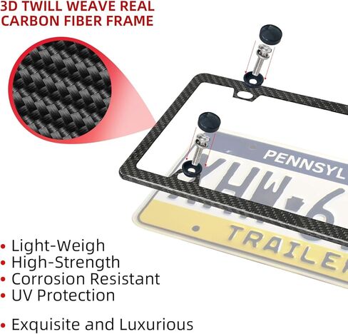 License Plate Frame for Motorcycle with Screws Nuts Caps, 1 Pack for Moto Moped Motorbike Scooter Bike (100% Carbon Fiber Frame) in Kuwait