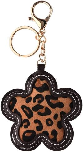 Leopard Printed Flower Shaped Keychain Cheetah Print Floral Bag Charm Flower Pendant Keyring for Women Backpack Purse Handbag Decor Bags Charm Accessories Keys Holder Car Door Key Organizer in Kuwait
