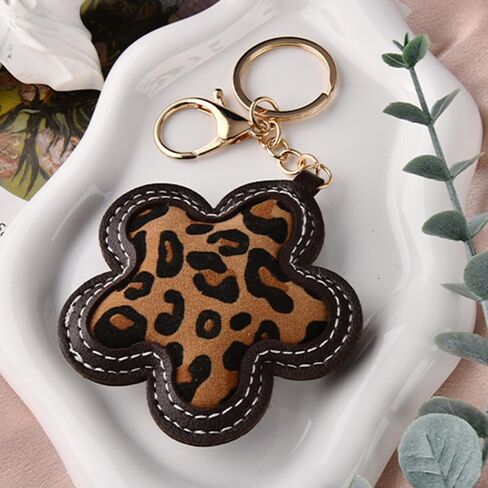 Leopard Printed Flower Shaped Keychain Cheetah Print Floral Bag Charm Flower Pendant Keyring for Women Backpack Purse Handbag Decor Bags Charm Accessories Keys Holder Car Door Key Organizer in Kuwait