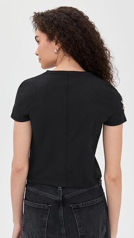 alice + olivia Women's Cindy Classic Cropped Tee with Crystal Star Cutouts in Saudi Arabia